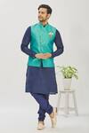 Buy_Arihant Rai Sinha_Blue Jacquard Banarasi Silk Floral Woven Bundi And Kurta Set_at_Aza_Fashions