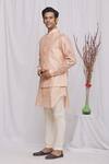 Buy_Ekam By Manish_Peach Semi Silk Moonga Floral Print Bundi And Kurta Set_at_Aza_Fashions