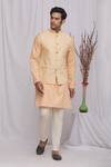 Buy_Ekam By Manish_Peach Semi Silk Moonga Floral Print Bundi And Kurta Set_at_Aza_Fashions
