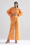 Buy_Echo by Tanya Arora_Orange Cotton Satin Poppy Pant_at_Aza_Fashions