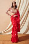 Buy_Tamanna Punjabi Kapoor_Georgette Mirror Embroidered Ruffle Saree With Blouse_at_Aza_Fashions