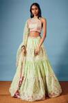 Buy_Tamanna Punjabi Kapoor_Green Chanderi Mirror Embroidered Lehenga Set_at_Aza_Fashions