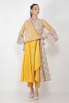 Buy_Jajaabor_Yellow Silk Chanderi Draped Kurta And Pant Set_at_Aza_Fashions