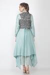Shop_Jajaabor_Blue Silk Chanderi Cutwork Embroidered Gilet And Kurta Set_at_Aza_Fashions