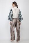 Shop_Jajaabor_Blue Silk Chanderi Bomber Jacket And Striped Pant Set_at_Aza_Fashions
