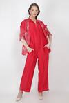 Buy_Jajaabor_Pink Silk Organza Jacket With Jumpsuit_at_Aza_Fashions