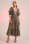 Buy_Pankaj & Nidhi_Green Organza Porta Puff Sleeve Dress_at_Aza_Fashions