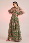 Buy_Pankaj & Nidhi_Green Chiffon Porta Pleated Maxi Dress_at_Aza_Fashions