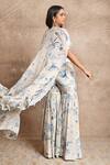 Shop_Arpita Mehta_Blue Crepe Silk Floral Print Cape And Sharara Set_at_Aza_Fashions