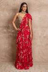 Buy_Arpita Mehta_Red Georgette Ruffle Pre-draped Saree Set_at_Aza_Fashions