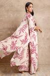 Shop_Arpita Mehta_White Crepe Silk Leaf Print Cape And Pant Set_at_Aza_Fashions