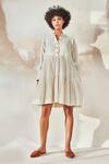Buy_Kharakapas_White Mulmul Polka Embroidered Dress_at_Aza_Fashions