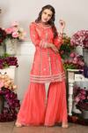 Buy_Seams Pret And Couture_Orange Georgette Nysha Embroidered Jacket And Sharara Set_at_Aza_Fashions