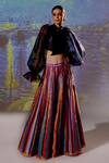 Buy_Rajdeep Ranawat_Multi Color Dupion Leela Stripe Print Skirt And Crop Top Set_at_Aza_Fashions