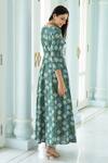 Shop_Rivaaj Clothing_Blue Rayon Hand Block Print Jacket And  Kurta Set_at_Aza_Fashions