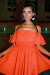 Shop_Kangana Trehan_Orange Crisp Taffeta Embellished Off Shoulder Dress_at_Aza_Fashions