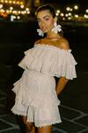 Buy_Kangana Trehan_White Crepe Georgette Sequin Ruffle Dress_at_Aza_Fashions
