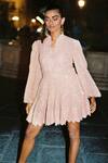 Shop_Kangana Trehan_Pink Georgette Sequin Balloon Sleeve Dress_at_Aza_Fashions