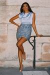 Buy_Kangana Trehan_Blue Satin Metallic Rainbow Jersey Dress_at_Aza_Fashions