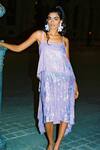 Buy_Kangana Trehan_Purple Foil Georgette Metallic Chandelier Dress_at_Aza_Fashions