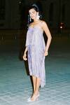 Shop_Kangana Trehan_Purple Foil Georgette Metallic Chandelier Dress_at_Aza_Fashions