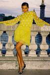 Buy_Kangana Trehan_Yellow Yellow Embellished High Neck Dress_at_Aza_Fashions
