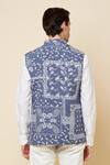 Shop_Spring Break_Blue Cotton Paisley Print Bundi Jacket_at_Aza_Fashions