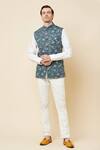 Buy_Spring Break_Green Cotton Floral Print Bundi Jacket_at_Aza_Fashions