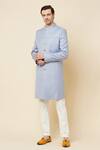 Buy_Spring Break_Blue Terry Rayon Mandarin Collar Sherwani Set_at_Aza_Fashions
