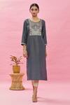 Buy_Naintara Bajaj_Grey Polyester Floral Woven Yoke Kurta_at_Aza_Fashions