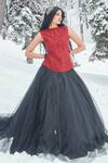 Buy_Sonaakshi Raaj_Red Swiss Net Cutwork Jacket And Skirt Set_at_Aza_Fashions