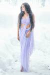 Buy_Sonaakshi Raaj_Purple Swiss Net Pre-draped Saree With Blouse_at_Aza_Fashions