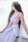 Sonaakshi Raaj_Purple Swiss Net Pre-draped Saree With Blouse_Online_at_Aza_Fashions