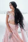 Shop_Sonaakshi Raaj_Peach Swiss Net Floral Embellished Lehenga With Blouse_at_Aza_Fashions
