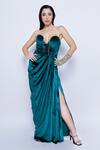 Buy_Sonaakshi Raaj_Blue Velvet Draped Gown_at_Aza_Fashions