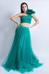 Buy_Sonaakshi Raaj_Blue Swiss Net Skirt With Embroidered Blouse_at_Aza_Fashions