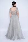 Shop_Sonaakshi Raaj_Grey Swiss Net Floral Embroidered Gown_at_Aza_Fashions