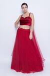Buy_Sonaakshi Raaj_Red Swiss Net Embellished Lehenga With Draped Blouse_at_Aza_Fashions