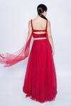 Shop_Sonaakshi Raaj_Red Swiss Net Embellished Lehenga With Draped Blouse_at_Aza_Fashions