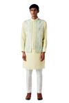 Buy_Amaare_Yellow Raw Silk Embroidered Bundi And Kurta Set_at_Aza_Fashions