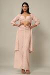 Buy_Pasha India_Peach Rayon Slub Floral Print Jacket And Skirt Set_at_Aza_Fashions