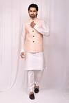 Buy_Aryavir Malhotra_Peach Art Silk Floral Embroidered Bundi_at_Aza_Fashions