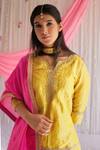 Shop_Shorshe Clothing_Pink Chitkan Organza Dupatta_at_Aza_Fashions