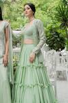 Shop_Varun Chakkilam_Green Silk Organza Embroidered Jacket Skirt Set_at_Aza_Fashions