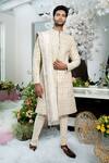 Shop_Varun Chakkilam_White Twill Silk Embroidered Sherwani Set With Stole_at_Aza_Fashions