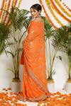 Shop_Ruar India_Orange Mehrab Chiffon Saree With Blouse_at_Aza_Fashions