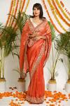 Buy_Ruar India_Orange Zareen Tissue Saree With Blouse_at_Aza_Fashions
