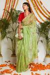 Buy_Ruar India_Green Panna Tissue Saree With Blouse_at_Aza_Fashions