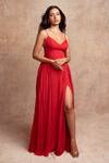 Shop_Shehlaa Khan_Red Camisole Gown_at_Aza_Fashions