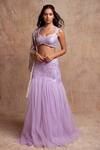 Buy_Shehlaa Khan_Purple Gathered Lace Work Lehenga Set_at_Aza_Fashions
